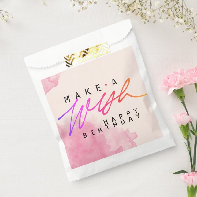 Bolsa De Papel Hacer un deseo feliz cumpleaños en rosa (Sellado)