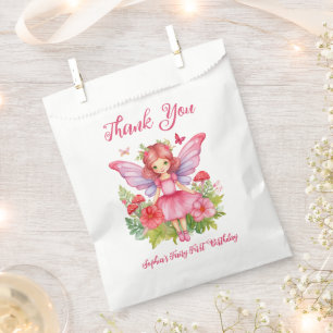 Bolsa De Papel Hada Niña Primer Cumpleaños Rosa Tierno Acuarela