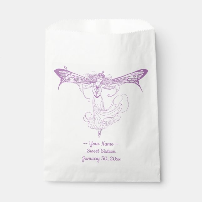 Bolsa De Papel Hada reina Mab, dulce dieciséis en morado (Anverso)