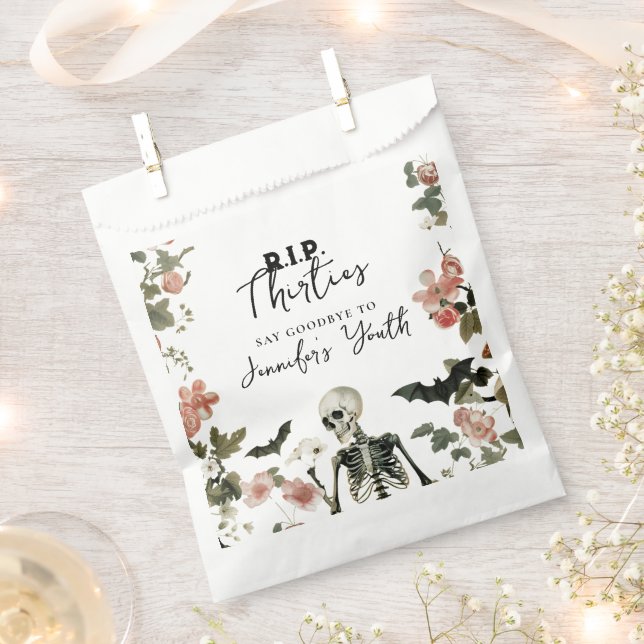 Bolsa De Papel Halloween 40 cumpleaños Fiesta de esqueleto floral (Cortado)