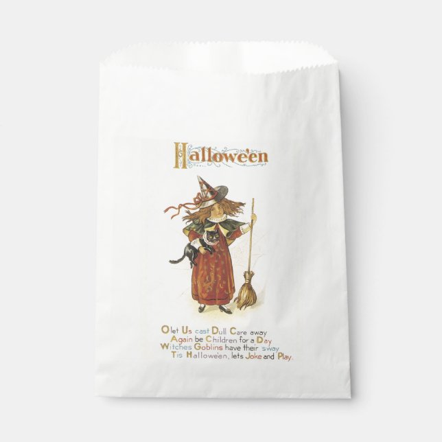 Bolsa De Papel Halloween a la vieja usanza, chica de brujas con g (Anverso)