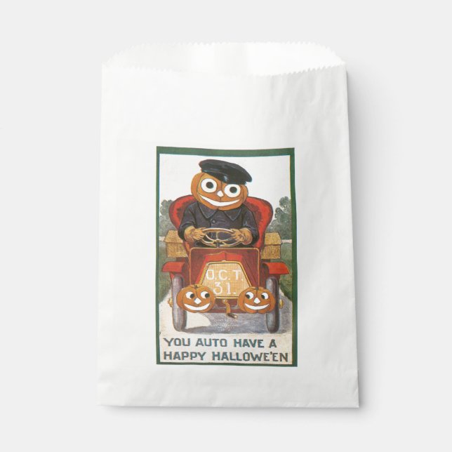Bolsa De Papel Halloween a la vieja usanza, chofer de calabaza (Anverso)