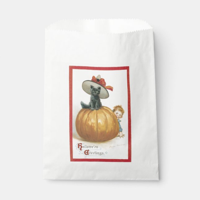 Bolsa De Papel Halloween a la vieja usanza, gato brujo (Anverso)