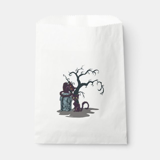 Bolsa De Papel Halloween, árbol de lápida de gatos negros (Anverso)