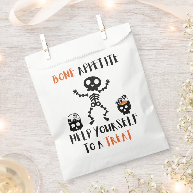Bolsa De Papel Halloween Bone Appetite skeleton caramelo bolsa de (Cortado)