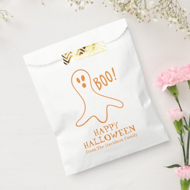 Bolsa De Papel Halloween boo naranja fantasma personalizado blanc (Sellado)