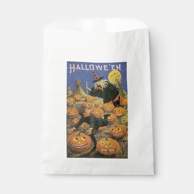 Bolsa De Papel Halloween, brujas y calabazas anticuadas (Anverso)