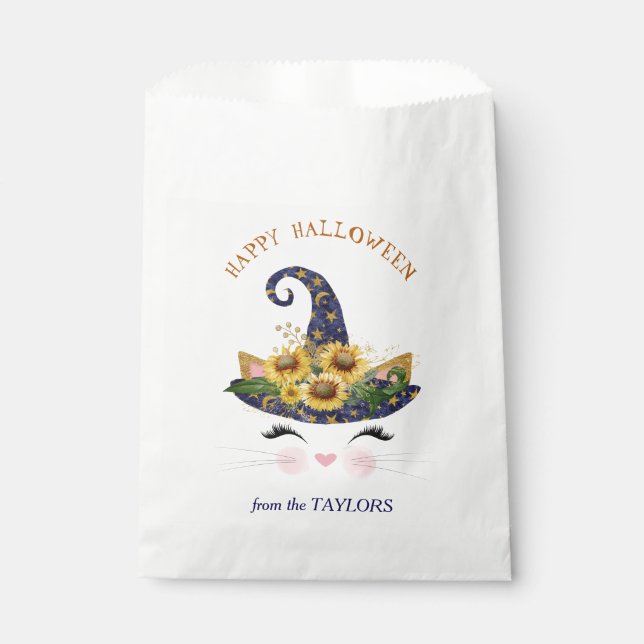 Bolsa De Papel Halloween con flores de oro de Kitty Face (Anverso)