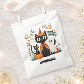 Bolsa De Papel Halloween con gatos negros y fantasmas personaliza