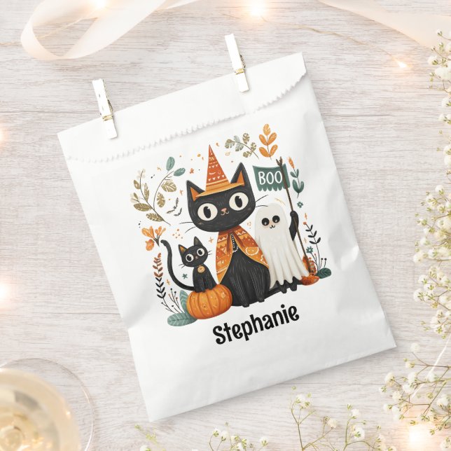 Bolsa De Papel Halloween con gatos negros y fantasmas personaliza (Cortado)
