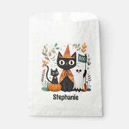 Bolsa De Papel Halloween con gatos negros y fantasmas personaliza