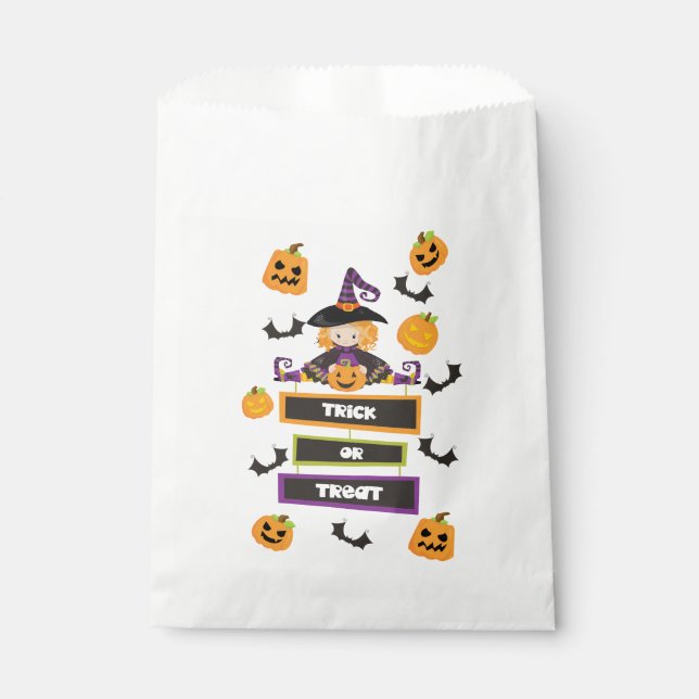 Bolsa De Papel Halloween de calabaza de brujas o trucos (Anverso)