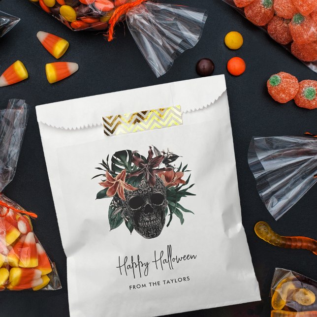 Bolsa De Papel Halloween de cráneo floral tropical (Subido por el creador)