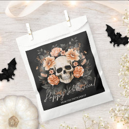 Bolsa De Papel Halloween de cráneo floral vintage personalizado