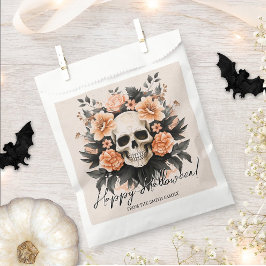 Bolsa De Papel Halloween de cráneo floral vintage personalizado