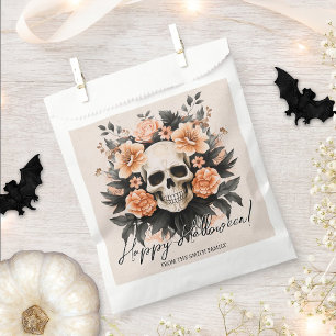 Bolsa De Papel Halloween de cráneo floral vintage personalizado