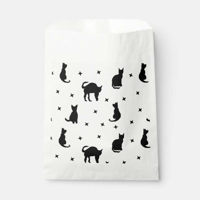 Bolsa De Papel Halloween de gatos negros y estrellas (Anverso)