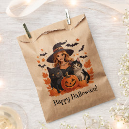 Bolsa De Papel Halloween de los gatos salvajes y calabazas