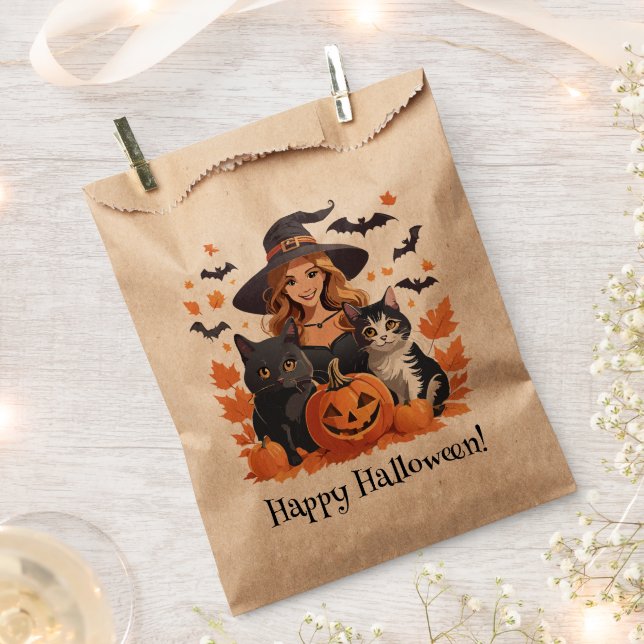 Bolsa De Papel Halloween de los gatos salvajes y calabazas (Cortado)