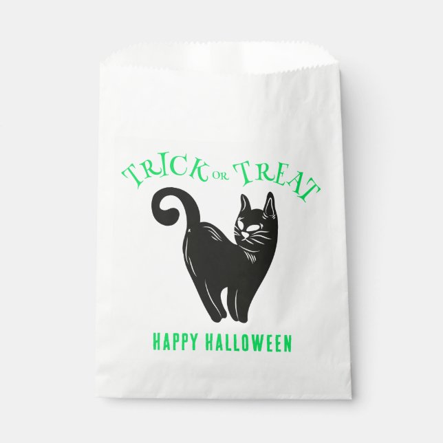 Bolsa De Papel Halloween del gato negro 'Truco o trato' (Anverso)