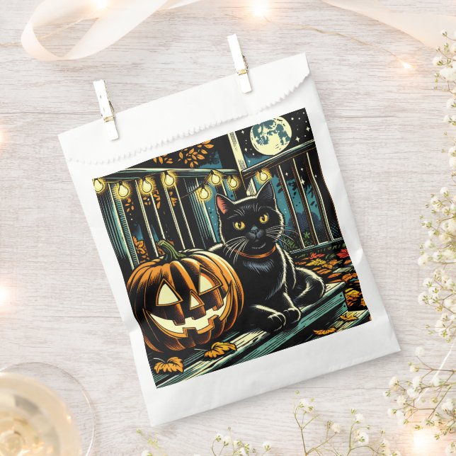 Bolsa De Papel Halloween del gato negro y el Jack-O-Lantern (Cortado)
