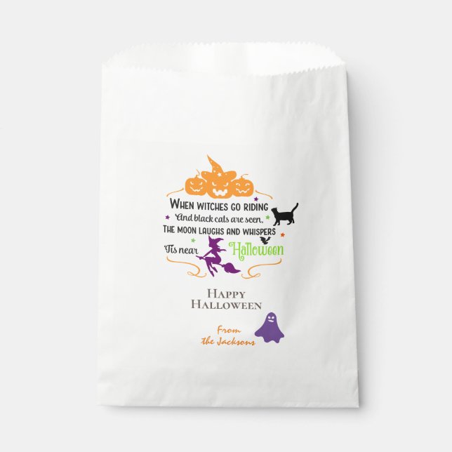 Bolsa De Papel Halloween Feliz Personalizado |  Brujas Cabalgan (Anverso)
