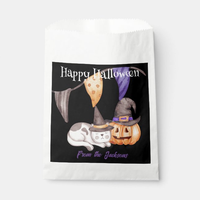 Bolsa De Papel Halloween feliz personalizado | CAT y PUMPKIN (Anverso)