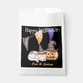 Bolsa De Papel Halloween feliz personalizado | CAT y PUMPKIN