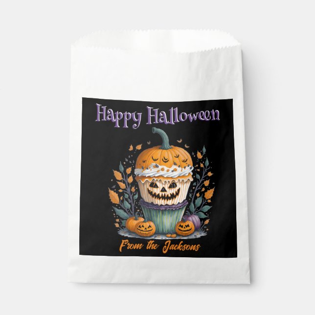 Bolsa De Papel Halloween feliz personalizado | CUPCAKE DE PUMPKIN (Anverso)