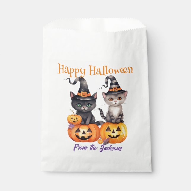 Bolsa De Papel Halloween feliz personalizado | KITTENS Y PUMPKINS (Anverso)