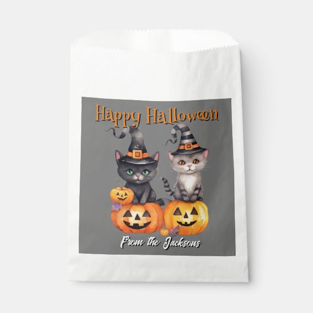 Bolsa De Papel Halloween feliz personalizado | KITTENS Y PUMPKINS (Anverso)