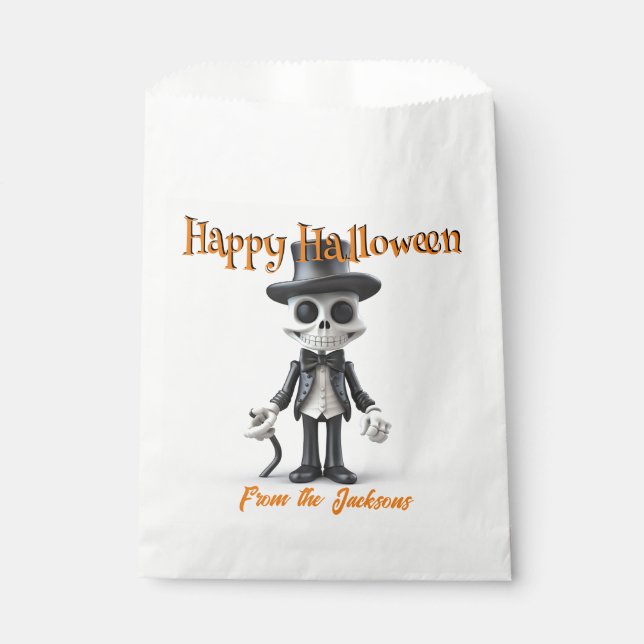 Bolsa De Papel Halloween feliz SKELETON en la parte superior de H (Anverso)