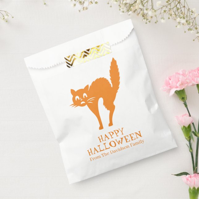 Bolsa De Papel Halloween gato negro naranja personalizado blanco (Sellado)