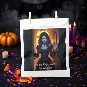 Bolsa De Papel Halloween personalizado de bruja negra y púrpura