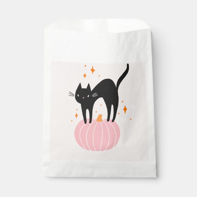 Bolsa De Papel Halloween rosa de gato negro (Anverso)