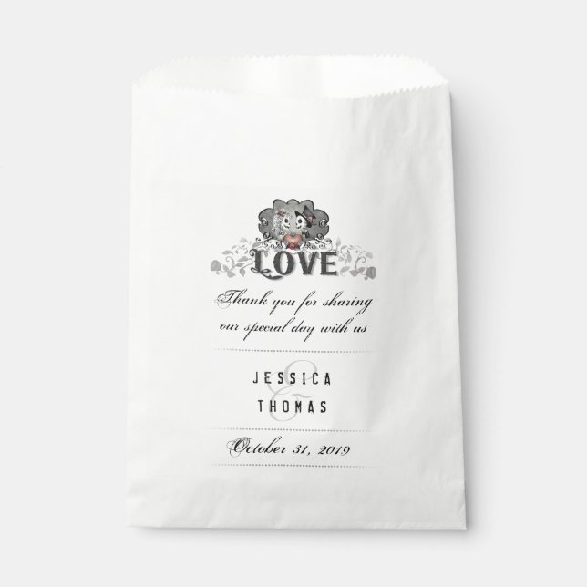 Bolsa De Papel Halloween Skeletons Red Heart LOVE Bodas Nombres (Anverso)