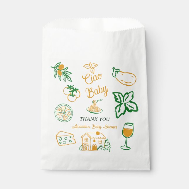 Bolsa De Papel Hand Drawn Ciao Italian Pizza & Pasta Baby Shower (Anverso)