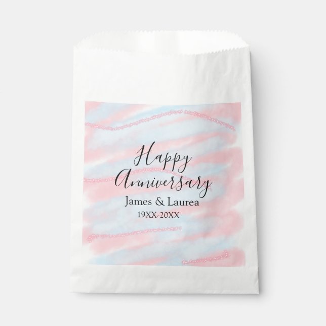 Bolsa De Papel Happy anniversary wedding name date year pastel  (Anverso)