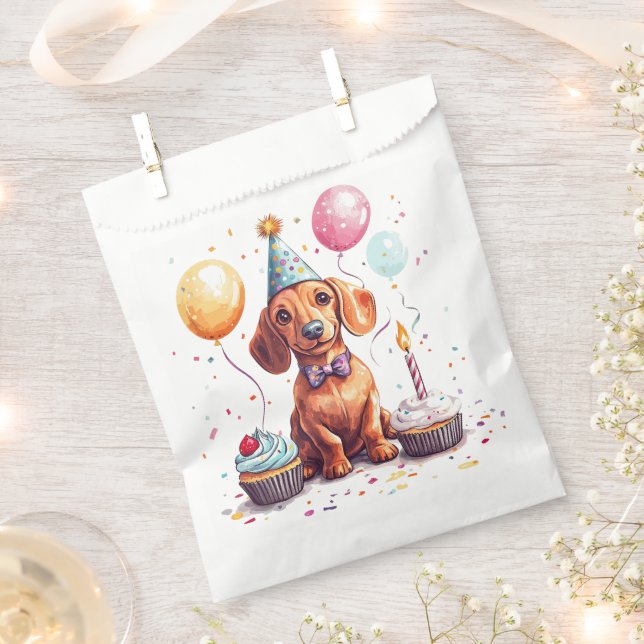 Bolsa De Papel Happy Birthday Dachshund Dog  (Cortado)