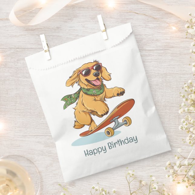 Bolsa De Papel Happy Birthday Golden Retriever Dog Skateboarding (Cortado)