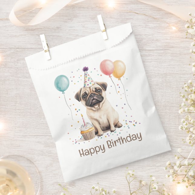 Bolsa De Papel Happy Birthday Pug Dog (Cortado)