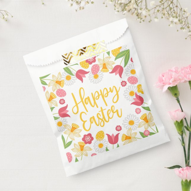 Bolsa De Papel Happy Easter | Yellow Red Floral  (Sellado)