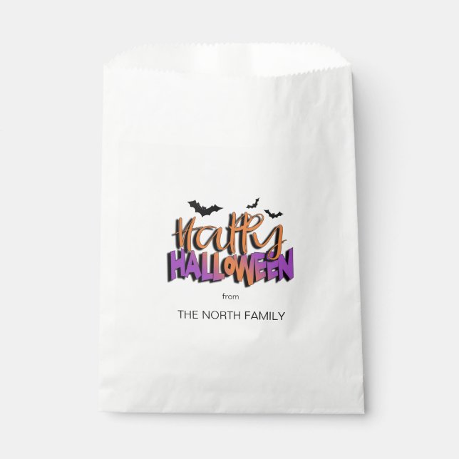 Bolsa De Papel Happy Halloween Typography con Bats Naranja ID685 (Anverso)