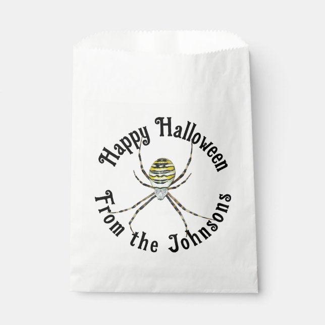 Bolsa De Papel Happy Halloween yellow spider custom name (Anverso)