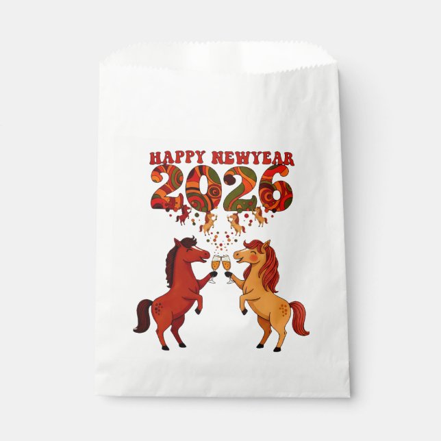 Bolsa De Papel Happy New Year 2026 – Celebrating Horses with Cham (Anverso)