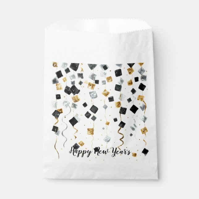 Bolsa De Papel Happy New Year Black Gold Confetti (Anverso)
