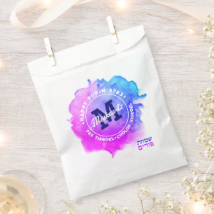 Bolsa De Papel Happy Purim Watercolor Monograma Kosher Info