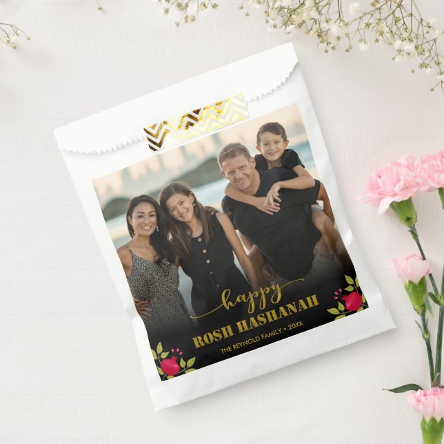 Bolsa De Papel Happy Rosh Hashanah Luxury Gold Script Photo (Sellado)