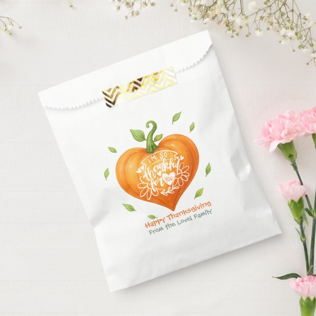 Bolsa De Papel Happy Thanksgiving Thankful Heart Pumpkin  (Sellado)
