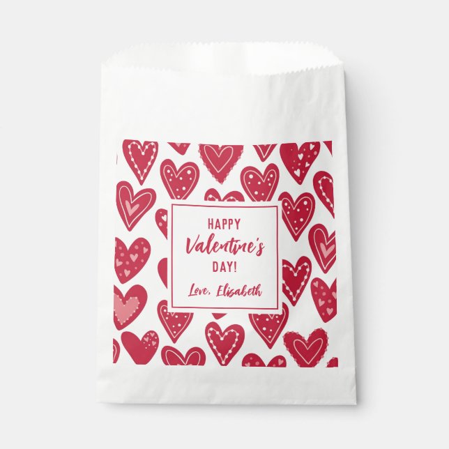 Bolsa De Papel Happy Valentines Day Kids Classrooom Red Hearts (Anverso)